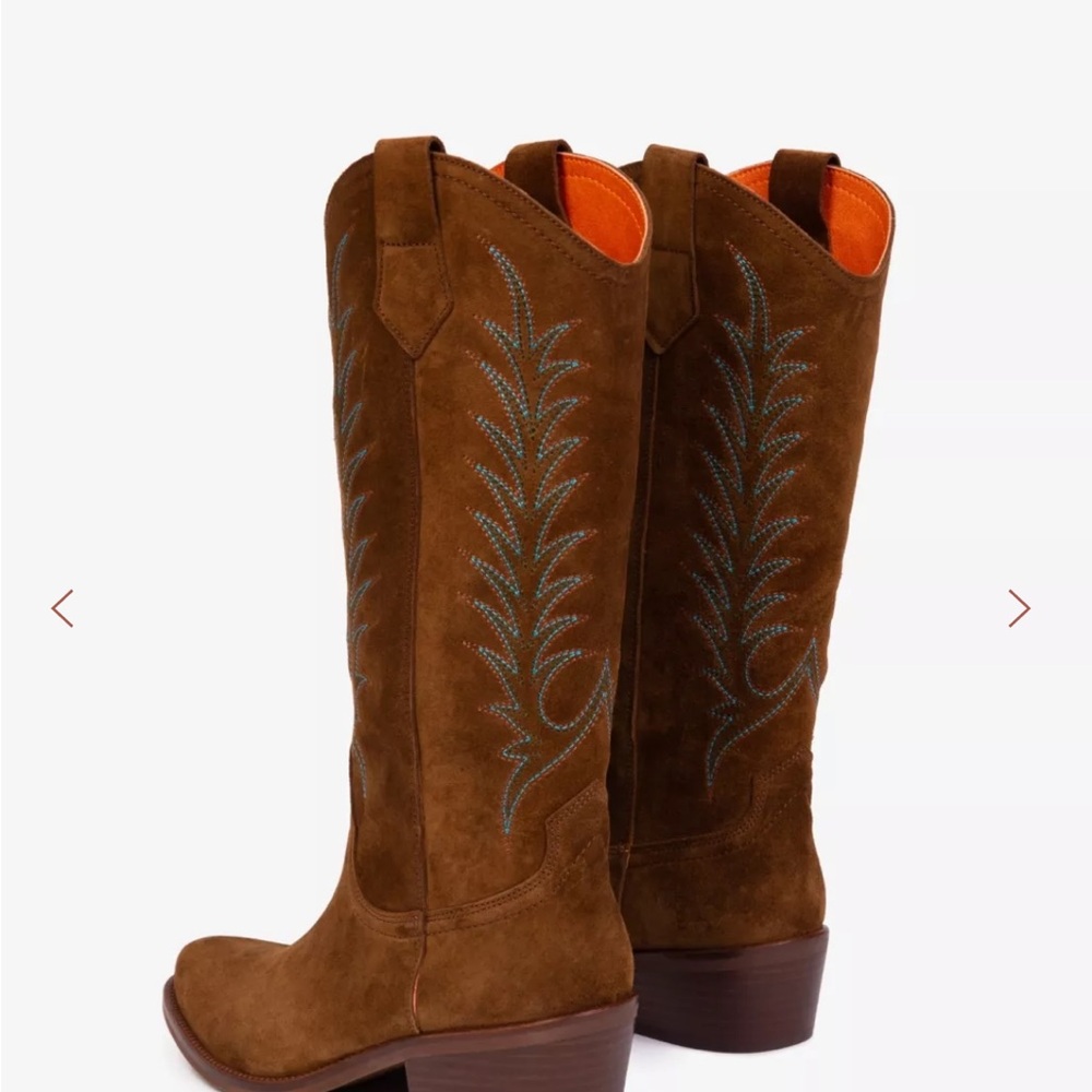NWB Penelope Chilvers Goldie Embroidered Cowboy Boots 223 Peat EU 37 US 6 - Picture 6 of 9